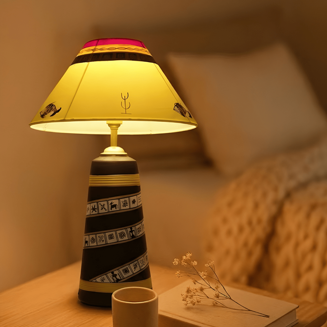 Midnight Spiral Table Lamp – Handpainted Ethnic Decor Light - Memories InsiteMIDNIGHT SPRIAL LAMP- ( BLACK )